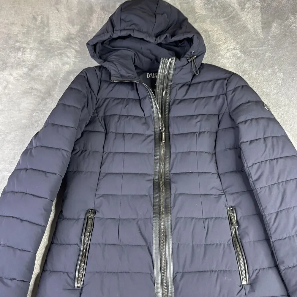 Michael Michael Kors Coat Womens XS Navy‎ Packable Puffer Hooded Long Quilted